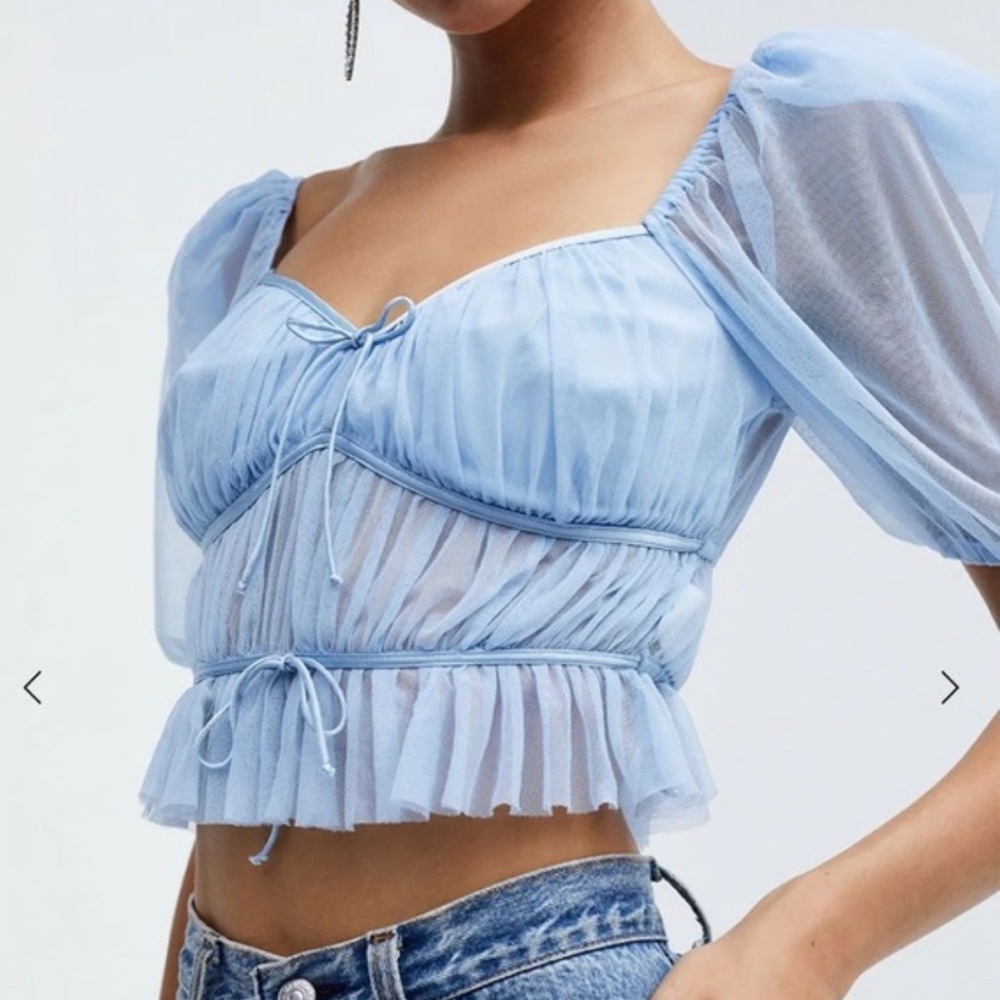 For Love And Lemons Light Blue Sheer Crop Top